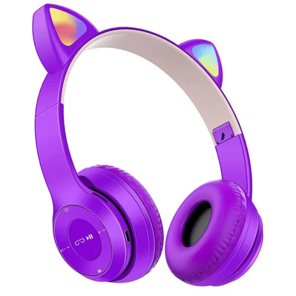هدست بلوتوثی مدل گربه ای P47m Color Light دو گوشی، با رابط microUSB، مناسب برای کاربری عمومی